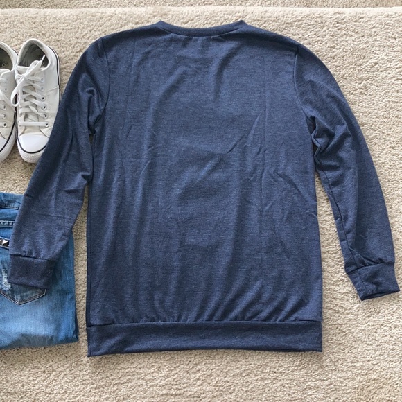 Navy French Terry Long Sleeve Plaid Reindeer Top - Picture 10 of 10